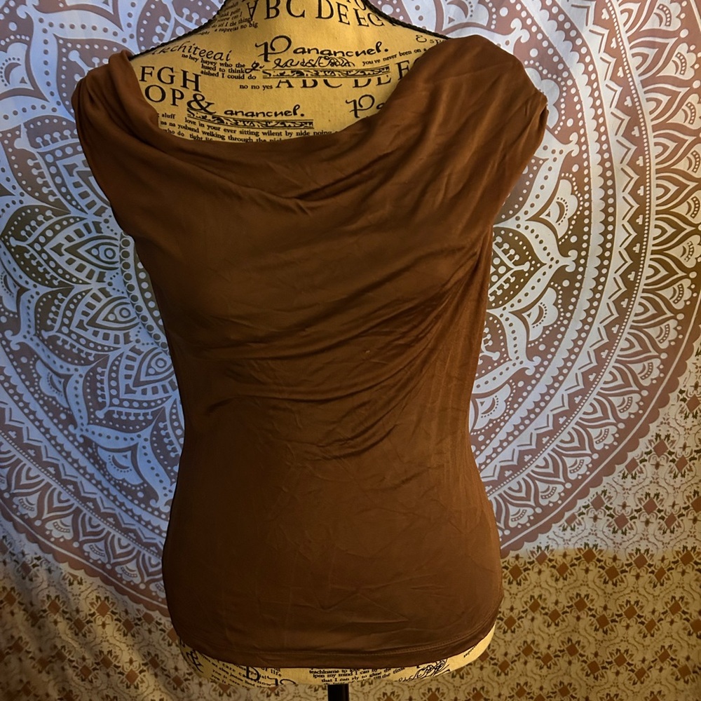 The Limited Espresso Brown Cowl Neck Over the Shoulder Draped Top S